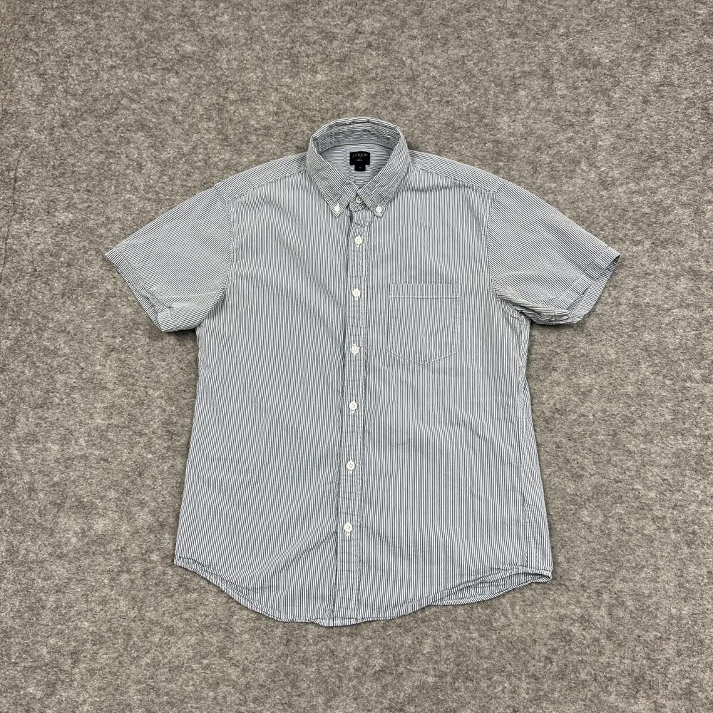 J CREW Shirt Mens M Blue Striped Cotton Button Up Short Sleeve Casual Preppy
